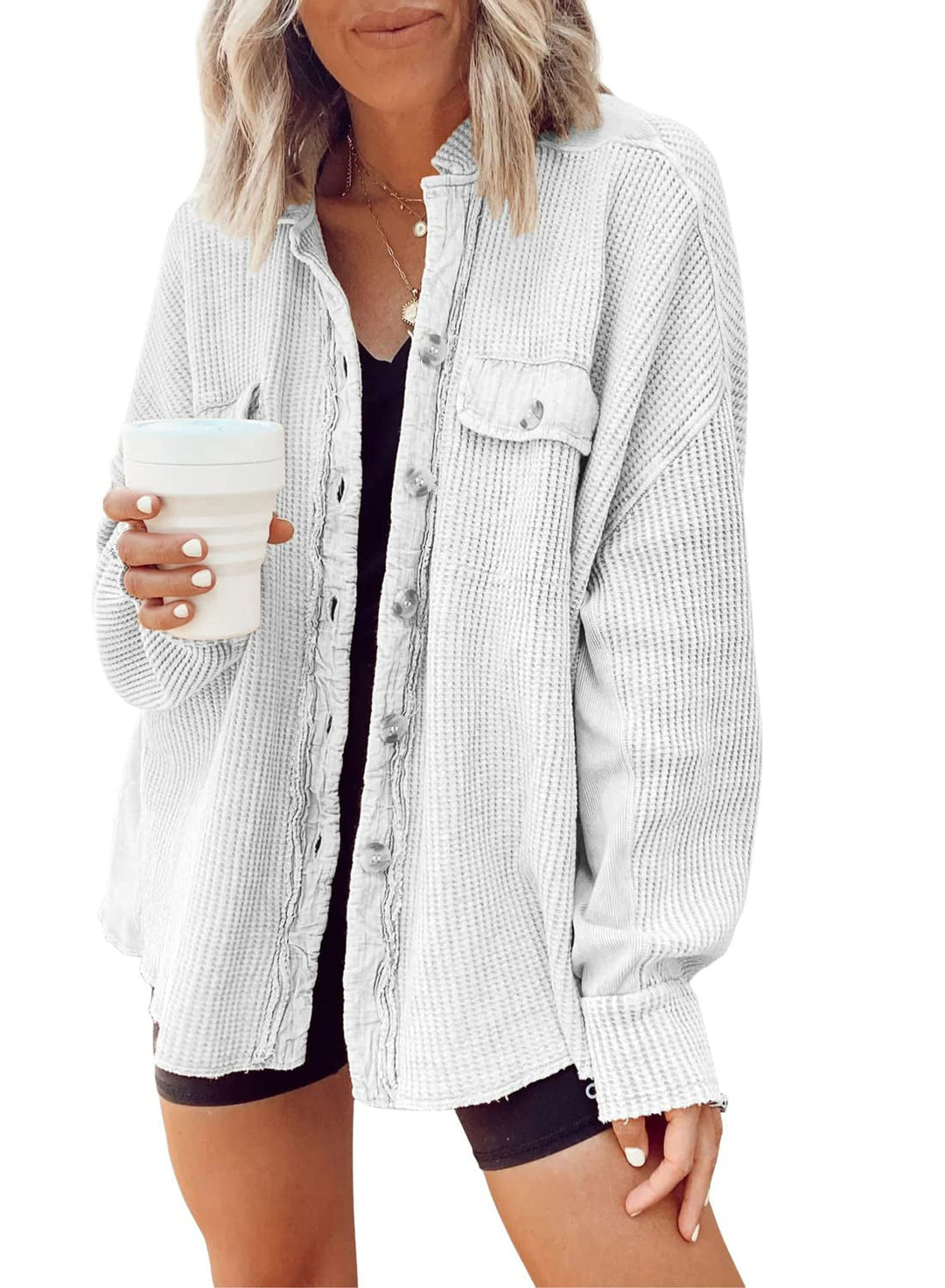 ADELE | OVERSIZED WAFFLE TEXTURE OVERSHIRT WOMEN