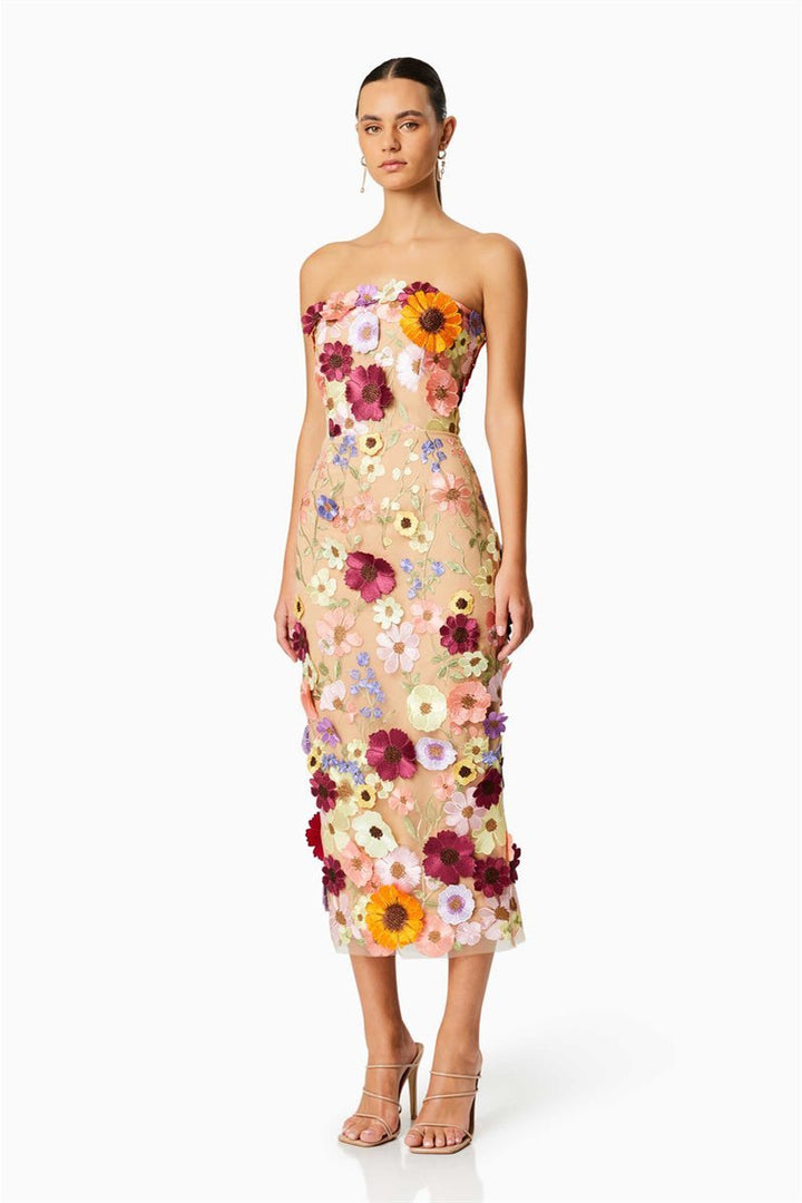 Vionnet - Trendy Embroidered Floral Strapless Midi Dress