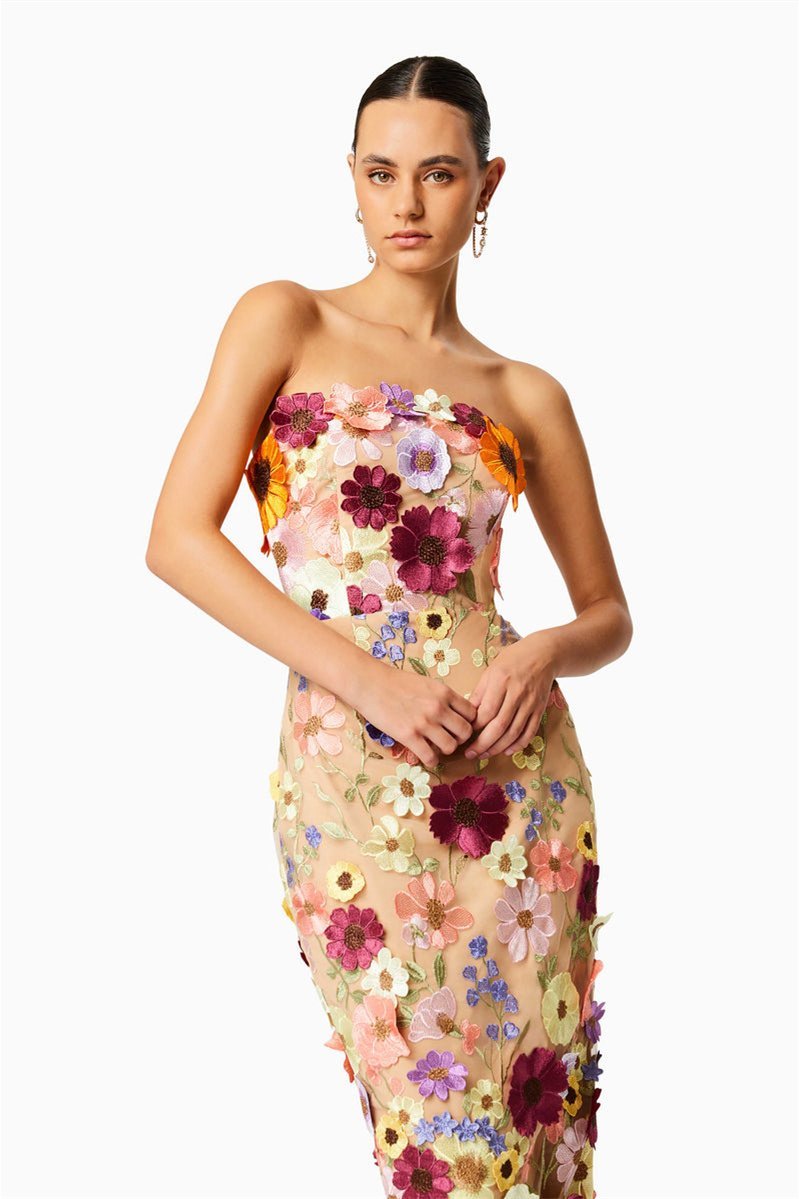Vionnet - Trendy Embroidered Floral Strapless Midi Dress