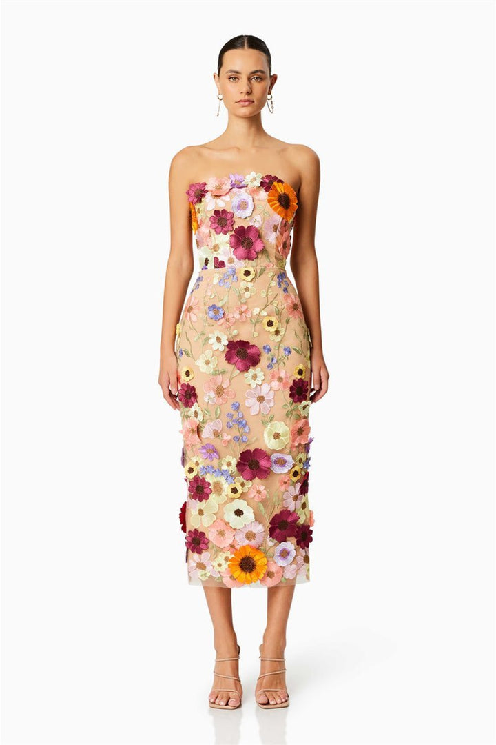 Vionnet - Trendy Embroidered Floral Strapless Midi Dress
