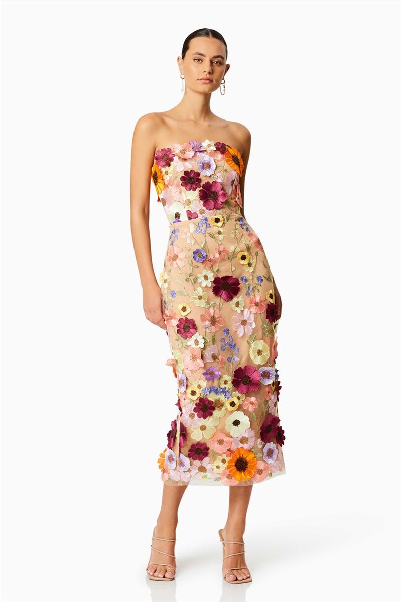 Vionnet - Trendy Embroidered Floral Strapless Midi Dress