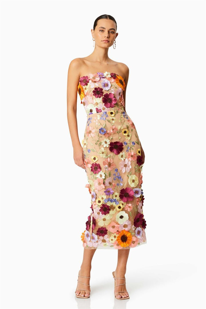 Vionnet - Trendy Embroidered Floral Strapless Midi Dress
