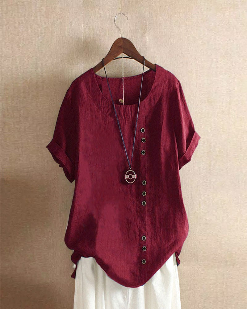 KELLY | PLAIN SHORT-SLEEVED BLOUSE WITH ROUND NECK
