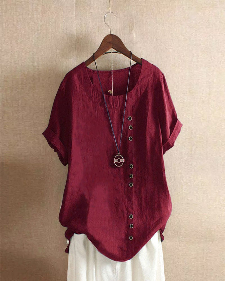 KELLY | PLAIN SHORT-SLEEVED BLOUSE WITH ROUND NECK