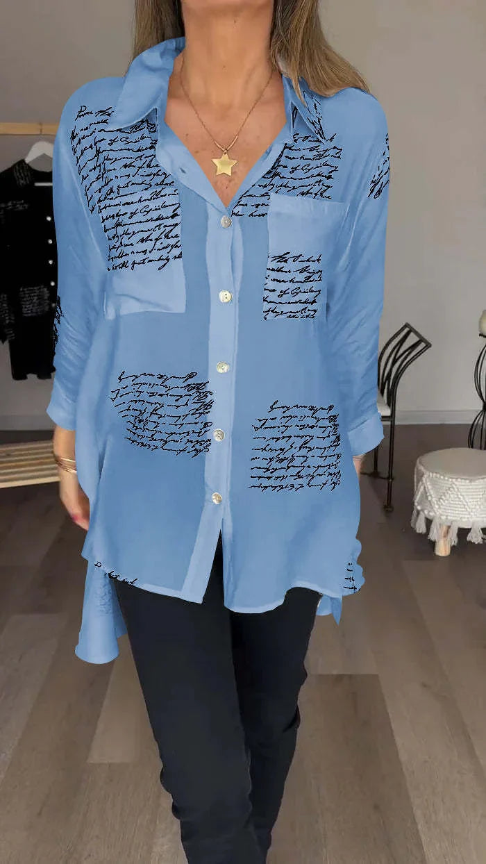 LYRA | LETTER PRINT FASHION LAPEL SHIRT