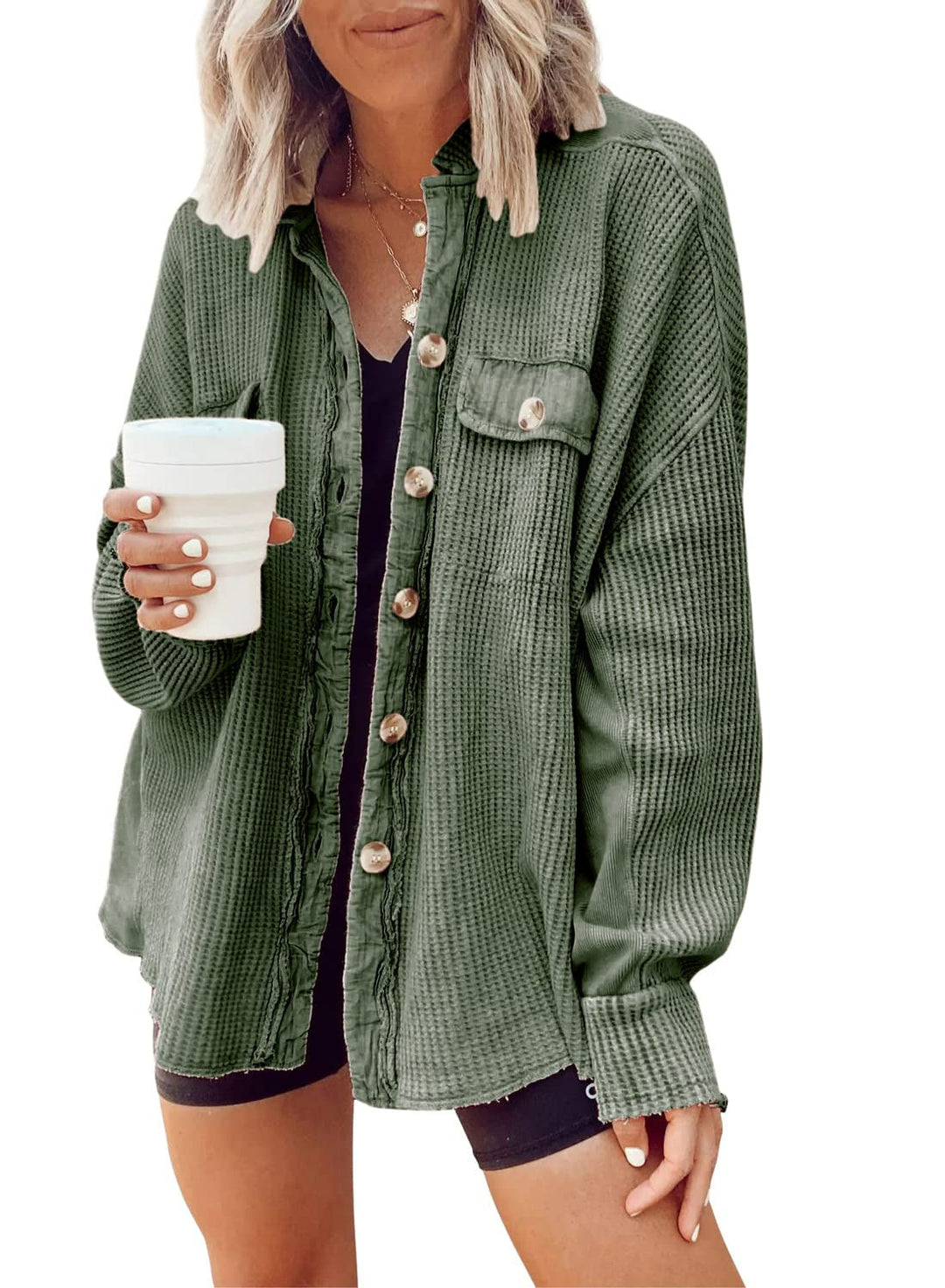 ADELE | OVERSIZED WAFFLE TEXTURE OVERSHIRT WOMEN