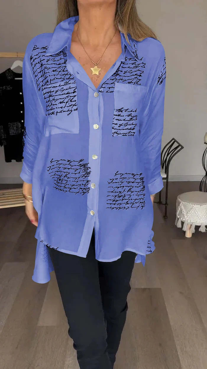 LYRA | LETTER PRINT FASHION LAPEL SHIRT