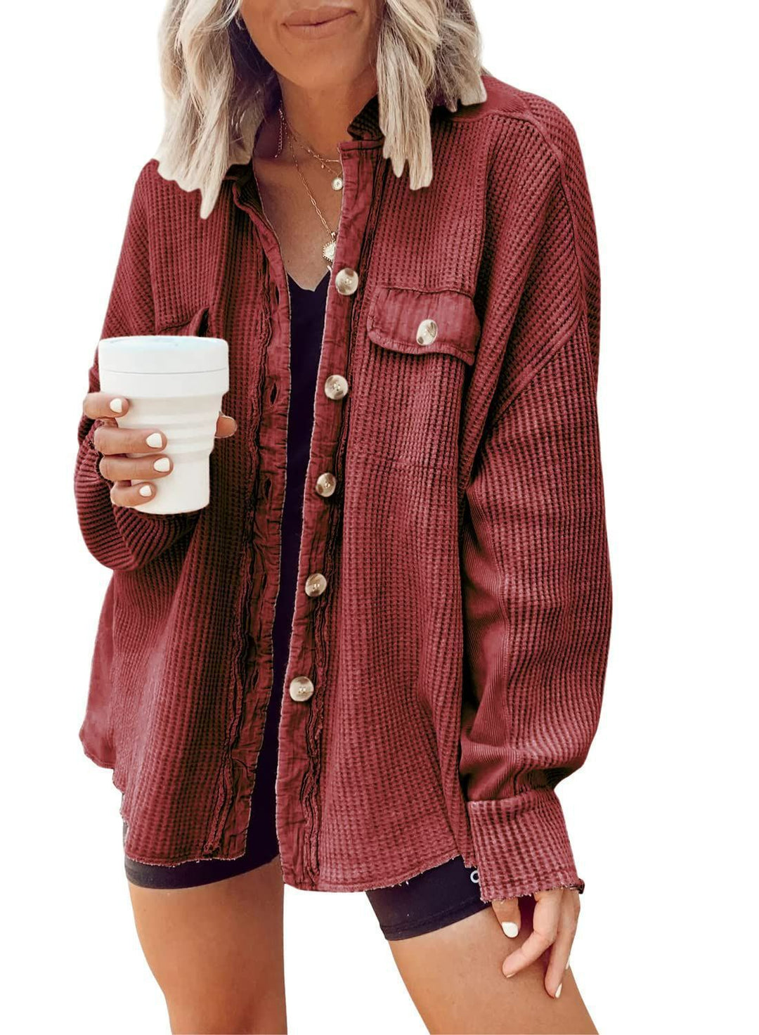 ADELE | OVERSIZED WAFFLE TEXTURE OVERSHIRT WOMEN
