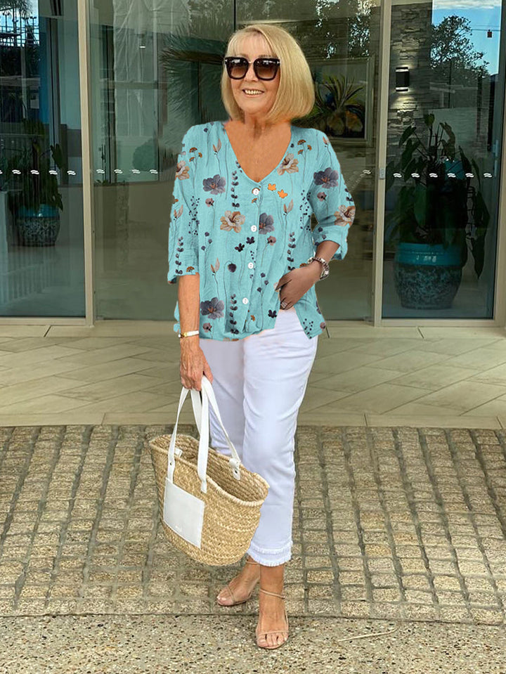 ELODIE | FLORAL BLOUSE WITH SOFT DRAPE