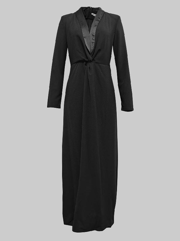 Long Sleeves Skinny Solid Color Deep V-Neck Maxi Dresses