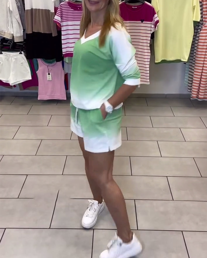 FRANCINA™ | GRADIENT V-NECK LONG SLEEVE SPORTS SET