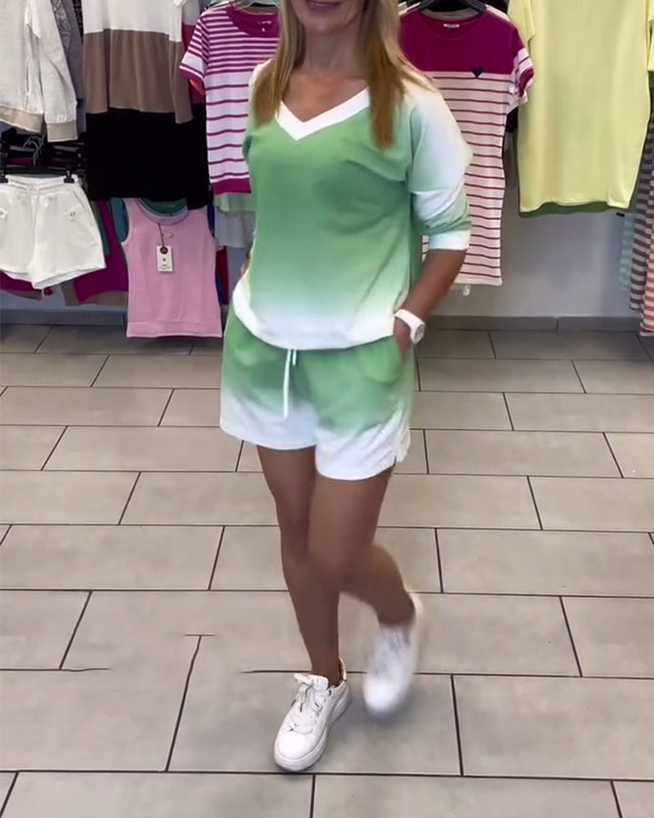 FRANCINA™ | GRADIENT V-NECK LONG SLEEVE SPORTS SET