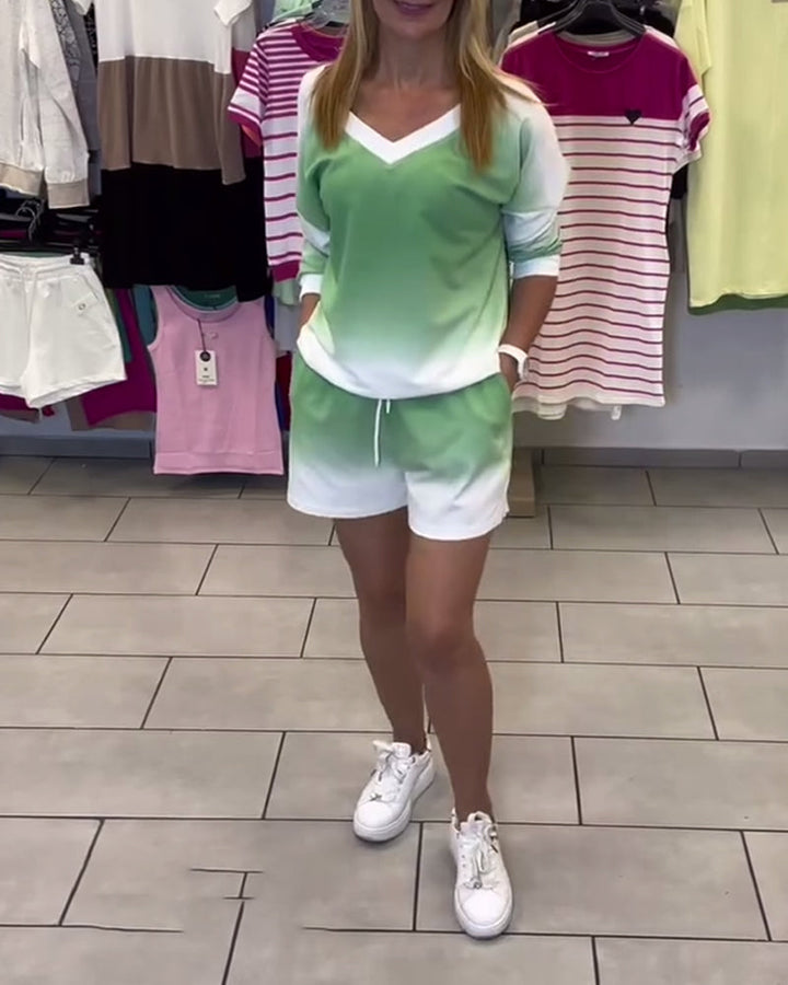 FRANCINA™ | GRADIENT V-NECK LONG SLEEVE SPORTS SET