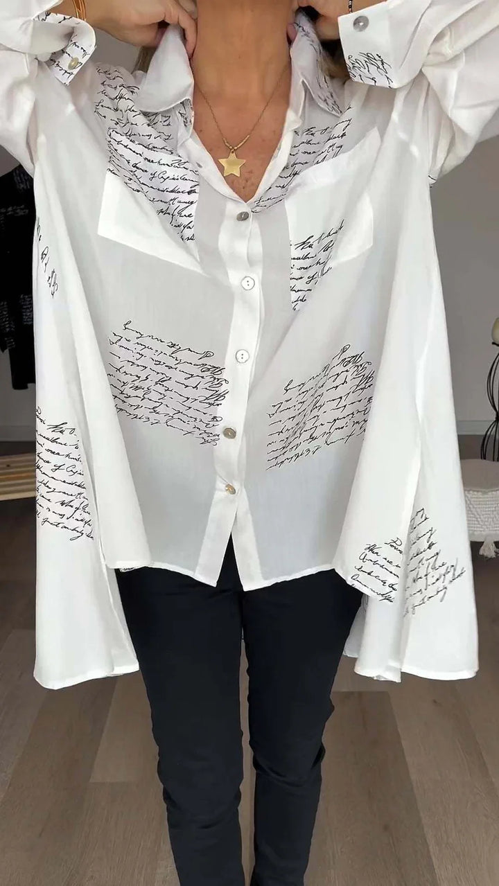 LYRA | LETTER PRINT FASHION LAPEL SHIRT