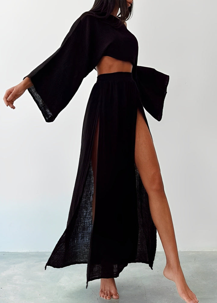 Elizabeth - Chic Lightweight Slit Linen Two-Piece Set