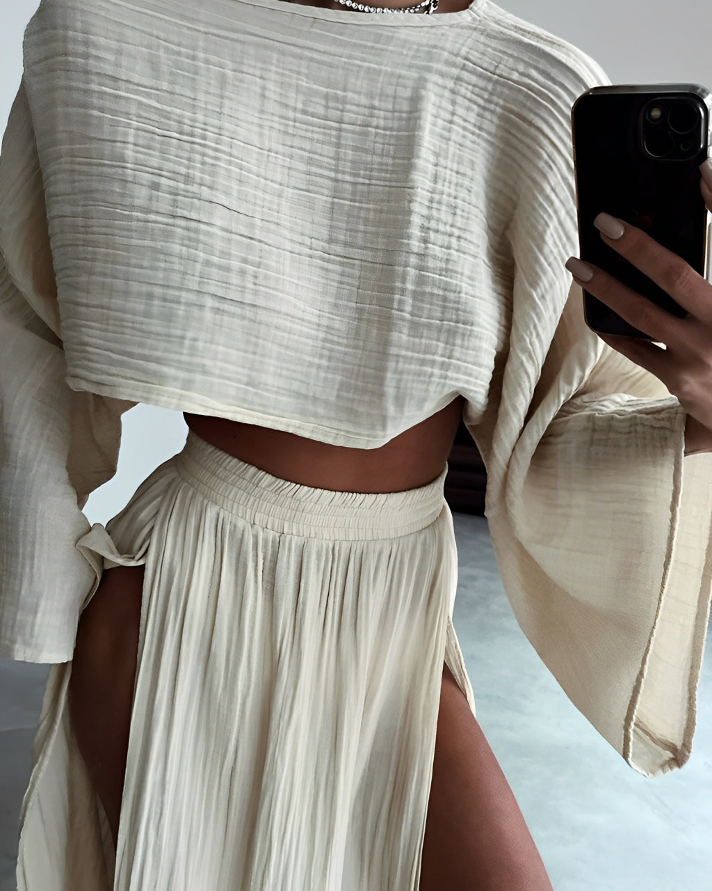 Elizabeth - Chic Lightweight Slit Linen Two-Piece Set