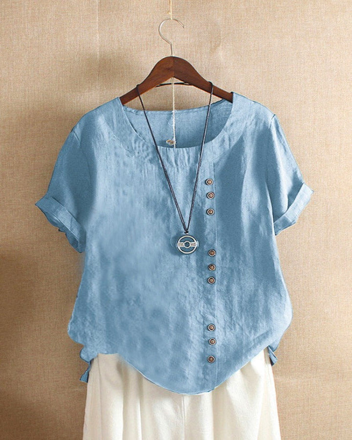 KELLY | PLAIN SHORT-SLEEVED BLOUSE WITH ROUND NECK