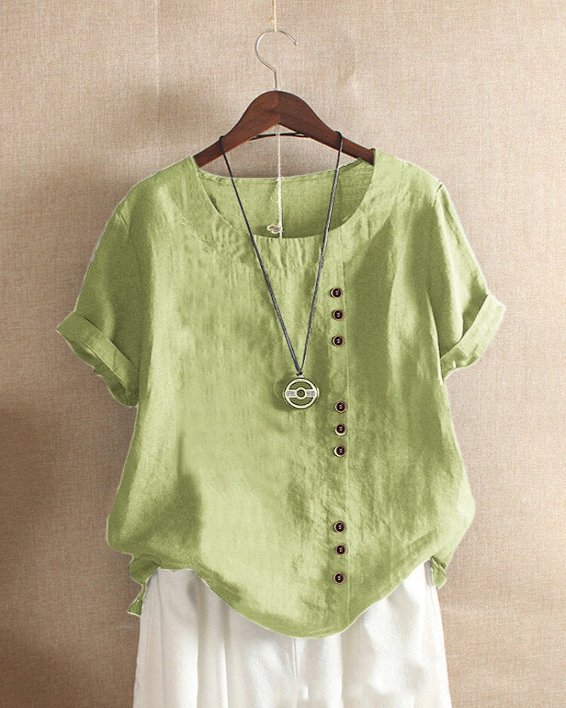 KELLY | PLAIN SHORT-SLEEVED BLOUSE WITH ROUND NECK