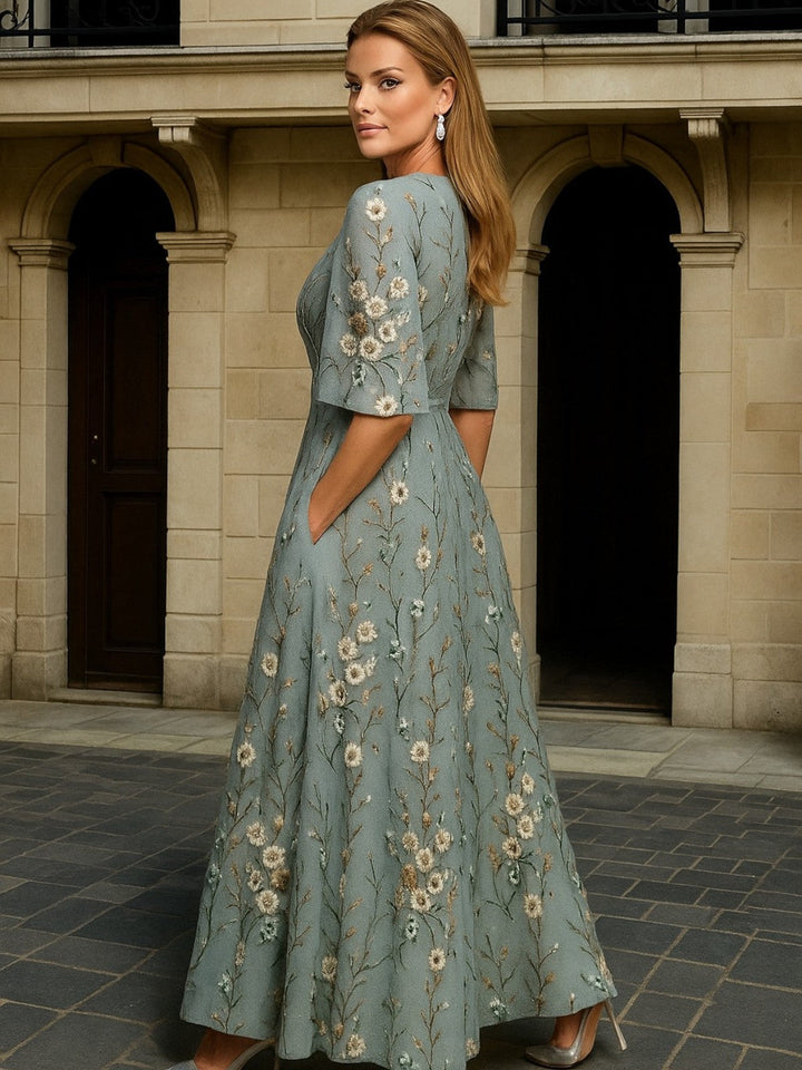 GALATEA - ELEGANT V-NECK BELTED BOHO DRESS