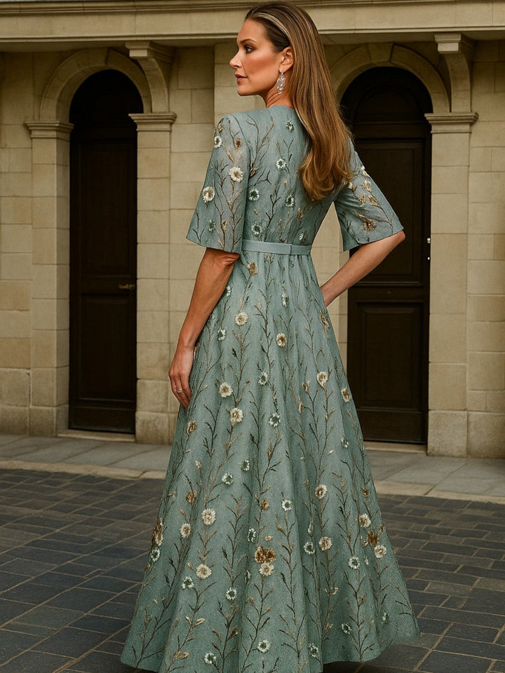 GALATEA - ELEGANT V-NECK BELTED BOHO DRESS