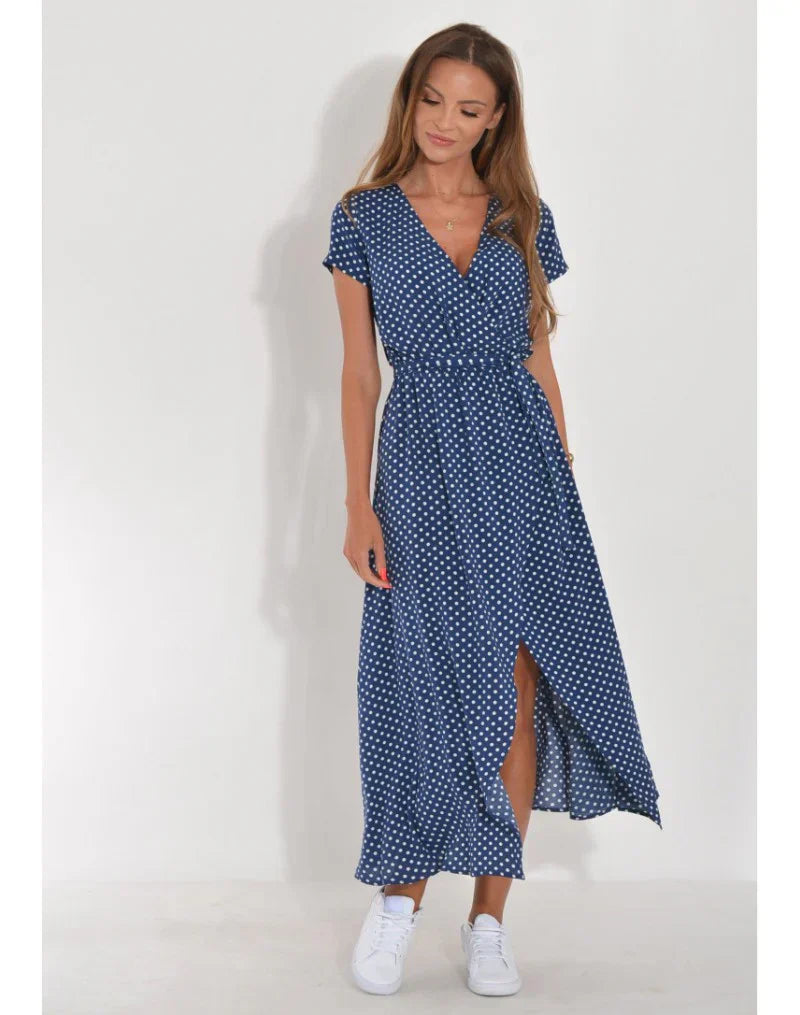 ROSALIND - ELEGANT V-NECK DRESS WITH MIDRIFF COVERAGE