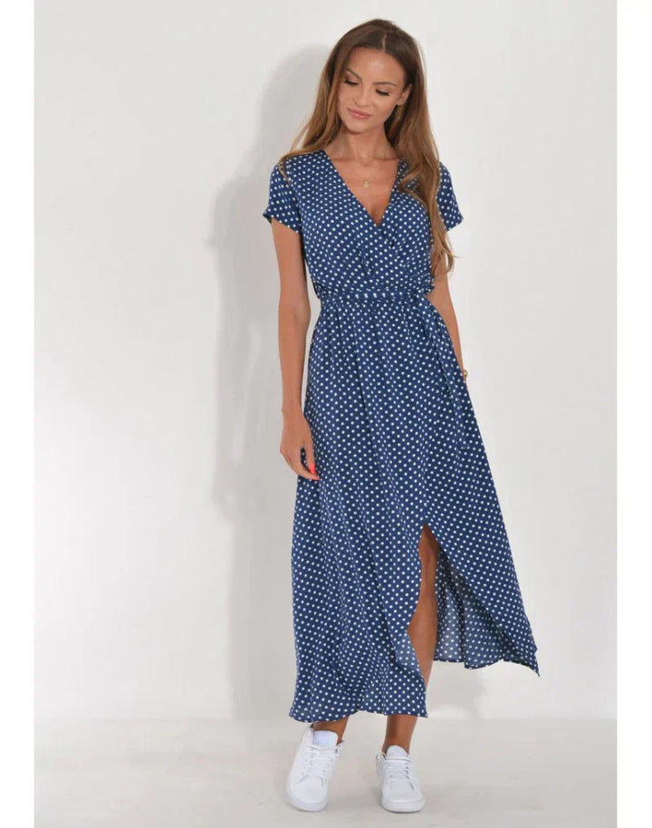 ROSALIND - ELEGANT V-NECK DRESS WITH MIDRIFF COVERAGE